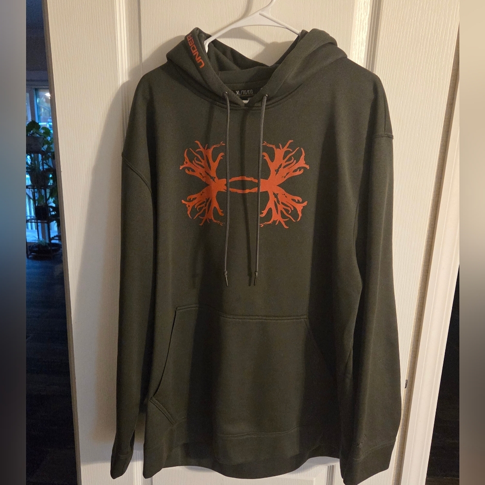 Under Armour Men's Olive Hoodie with Bold Orange Design